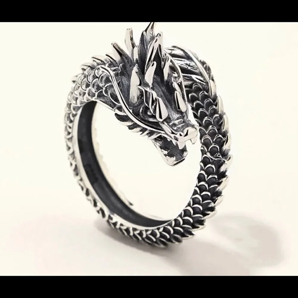 925 Fashion Gothic Ancient Dragon Unisex Ring, Adjustable‎